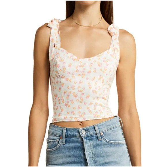 BP. NORDSTROM White Orange Floral Tie Strap Corset Top Small Vacation Cruise - Picture 2 of 8